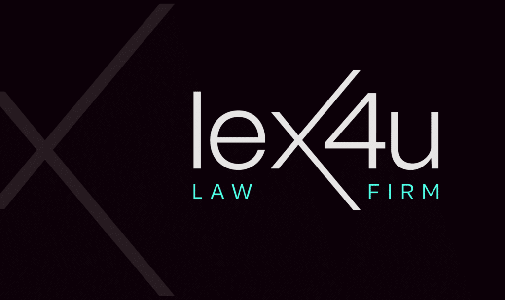Logo Lex4u Law Firm noir et bleu fluo